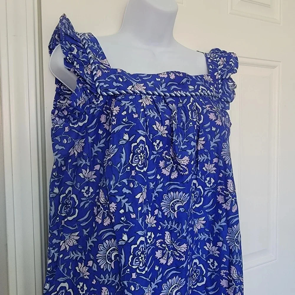 NWT Vineyard Vines Girls Flutter Sleeve Dress Blue With Pink Lt Blue Floral XL